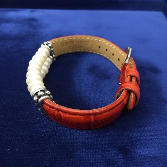 Honora Pearl & Red Leather Bracelet adjustable watch band - Picture 3 of 9